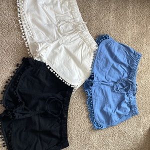 J Crew elastic waist linen blend shorts with tassel trim